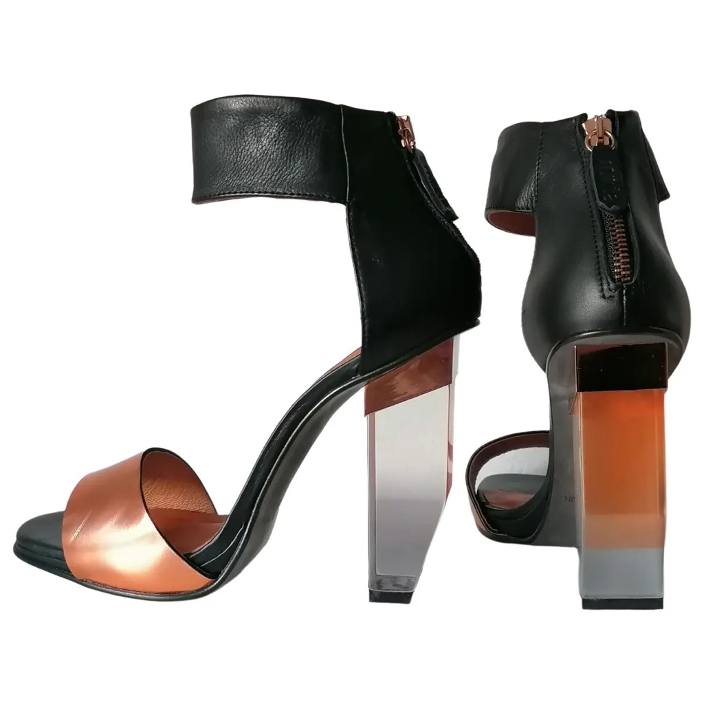Miista Jayda Black & Gold Leather Perspex Heel Sandals